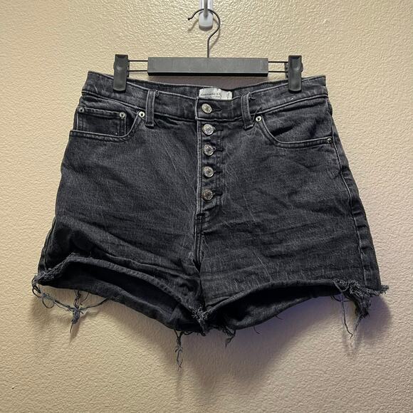 Abercrombie & Fitch High Rise 4" Cut Off Short Black Denim Jean Short 8 Sz 29 - Picture 2 of 6